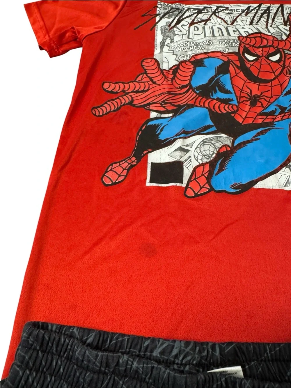 Marvel Red Spider-Man Graphic Tee & Black Web-Print Shorts Set Big Boy Size 14